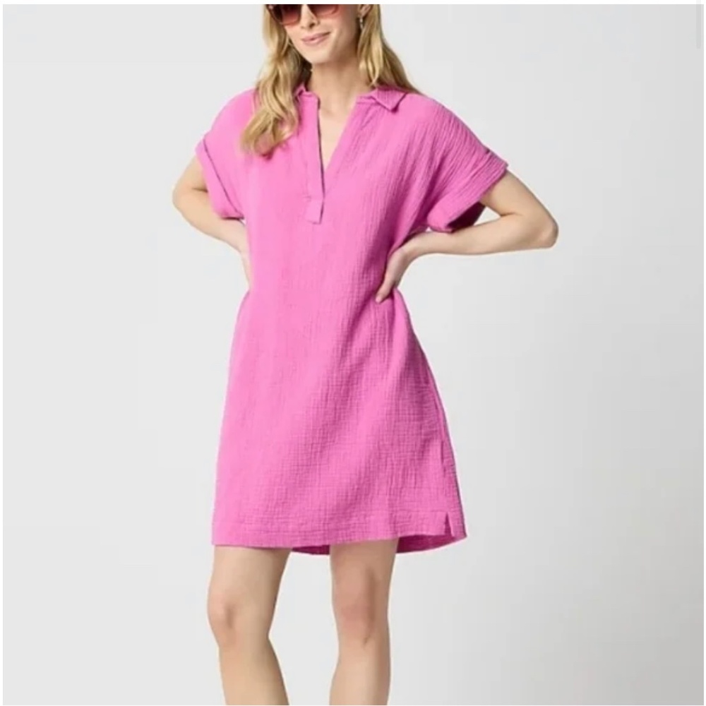 J. Crew Gauze Popover Pink Mini Short Sleeve Cotton Dress Size Small
